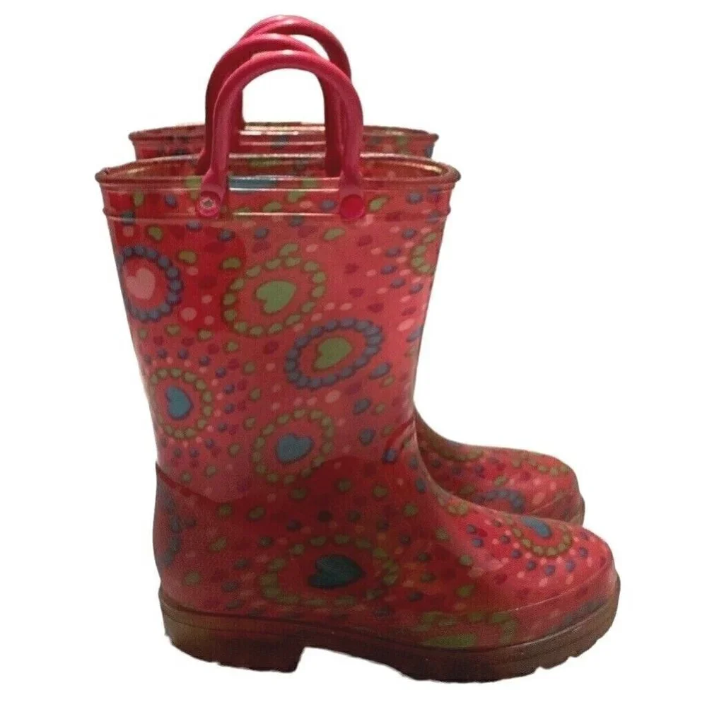 Girls Rain Boots Size 7/8 Multicolor Hearts